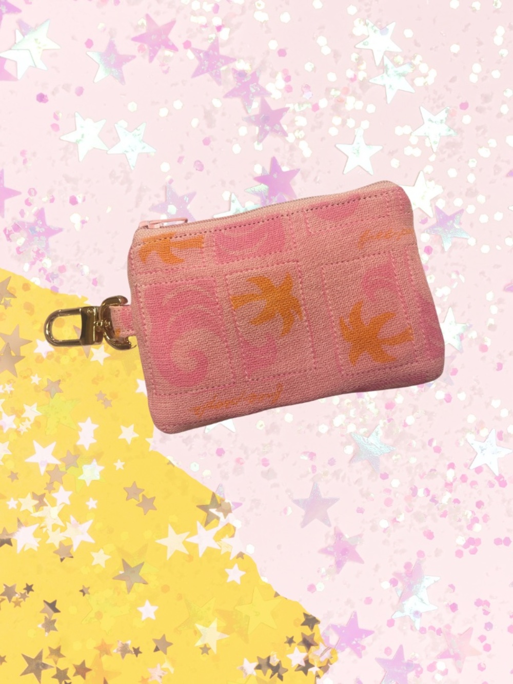 Free People Pink & Orange Tropical Palm Tree Quilted Keychain Bag Charm